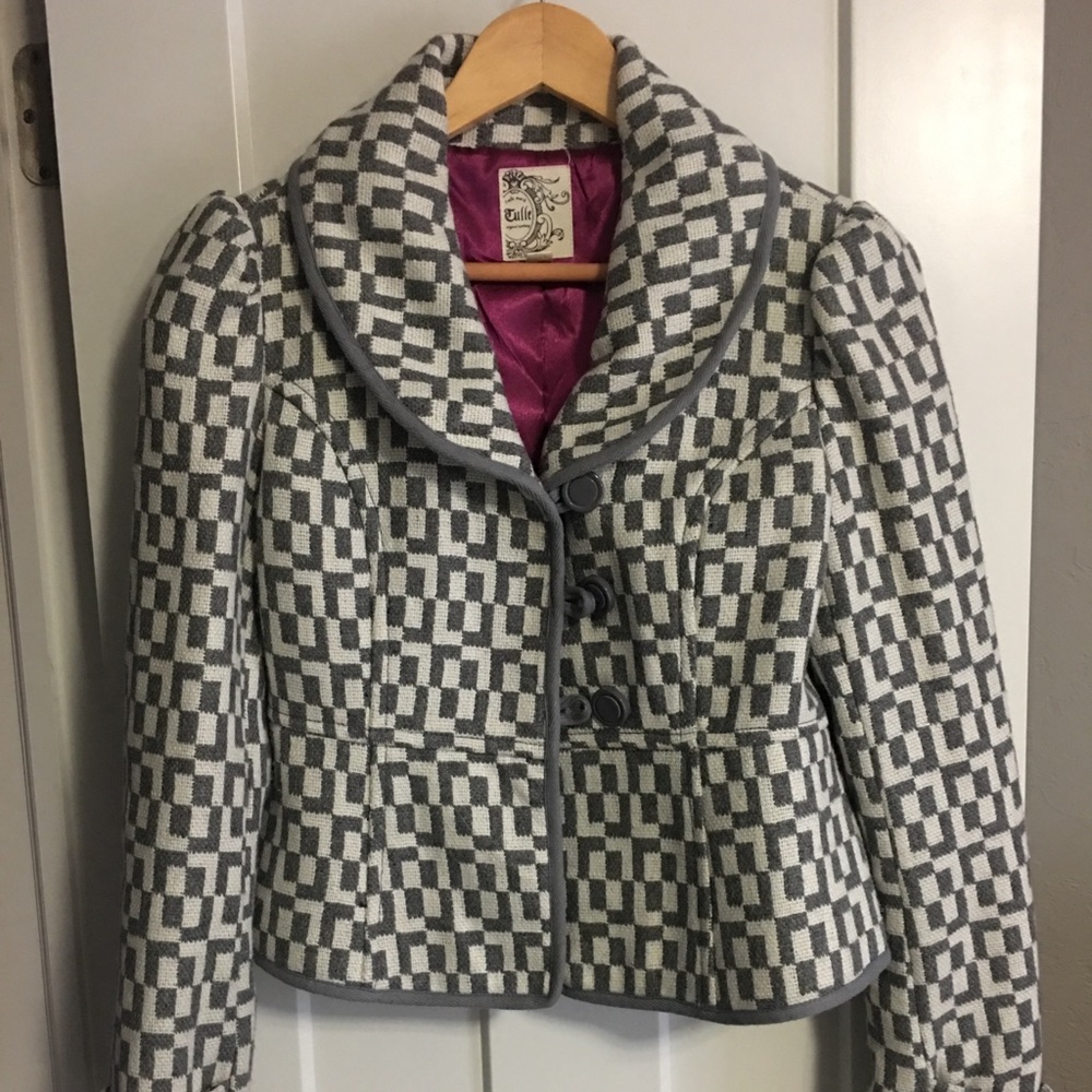 Tulle Gray and White Short Pea Coat